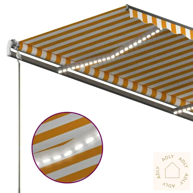 Manuell Uttrekkbar Markise Med Led 450X300 Cm Gul Og Hvit