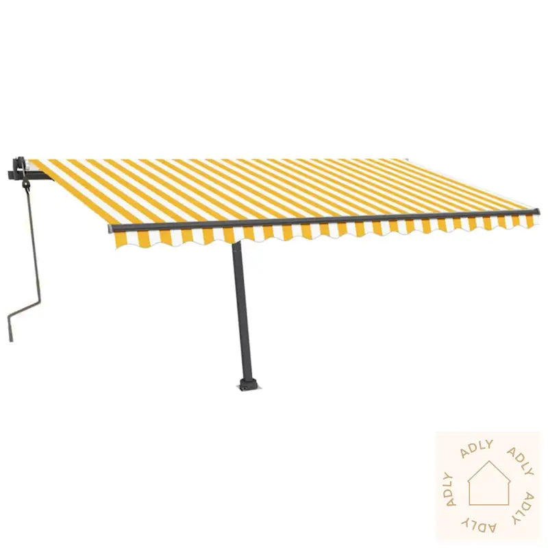 Manuell Uttrekkbar Markise Med Led 450X300 Cm Gul Og Hvit