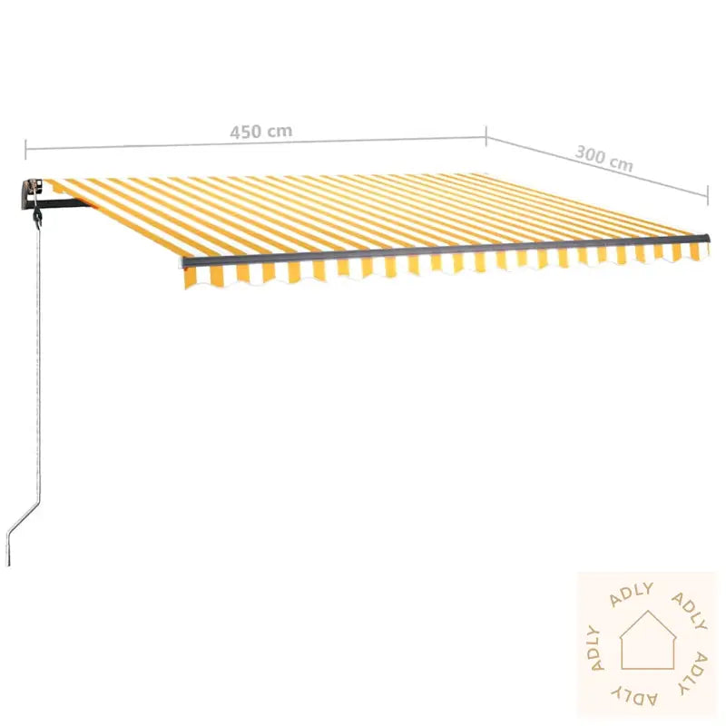 Manuell Uttrekkbar Markise Med Led 450X300 Cm Gul Og Hvit