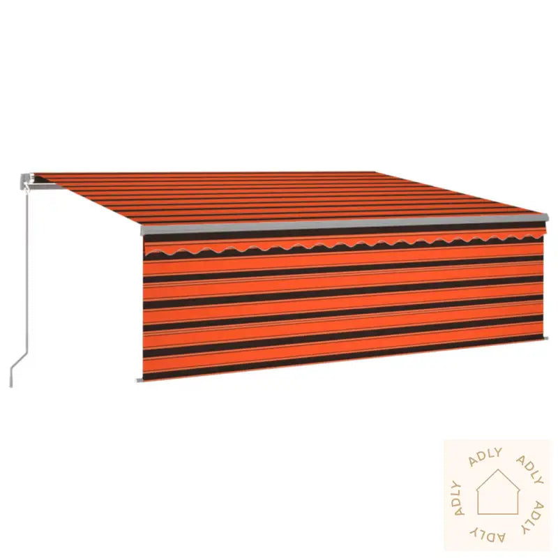 Manuell Uttrekkbar Markise Rullegardin Led 4X3 M Oransje Brun