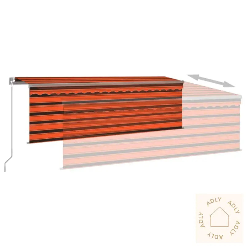 Manuell Uttrekkbar Markise Rullegardin Led 4X3 M Oransje Brun