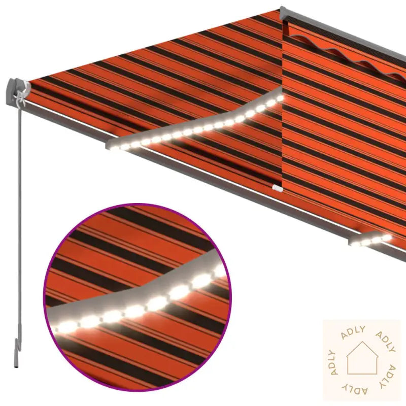 Manuell Uttrekkbar Markise Rullegardin Led 4X3 M Oransje Brun