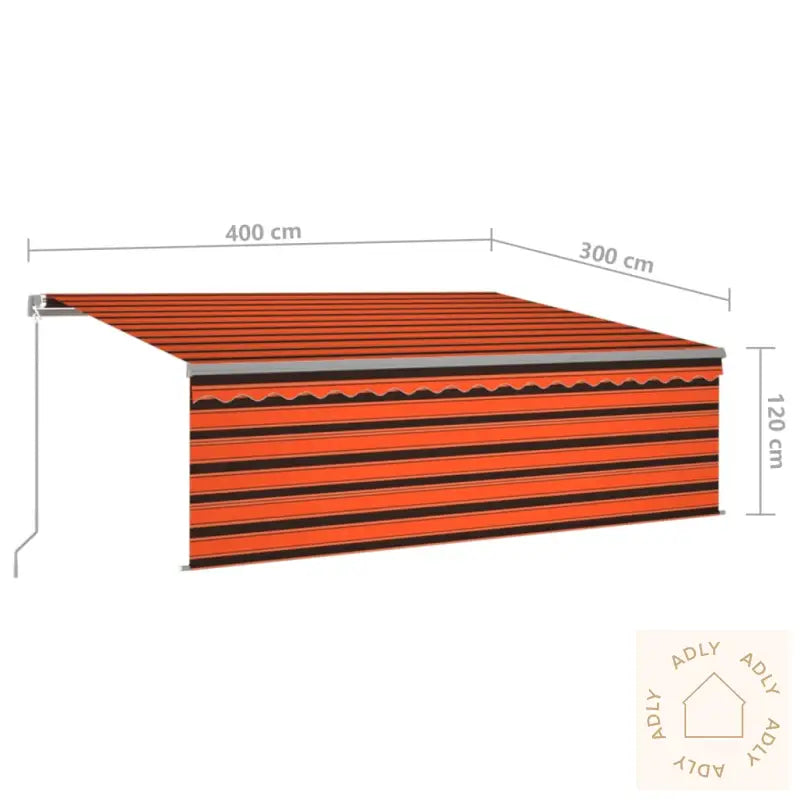 Manuell Uttrekkbar Markise Rullegardin Led 4X3 M Oransje Brun