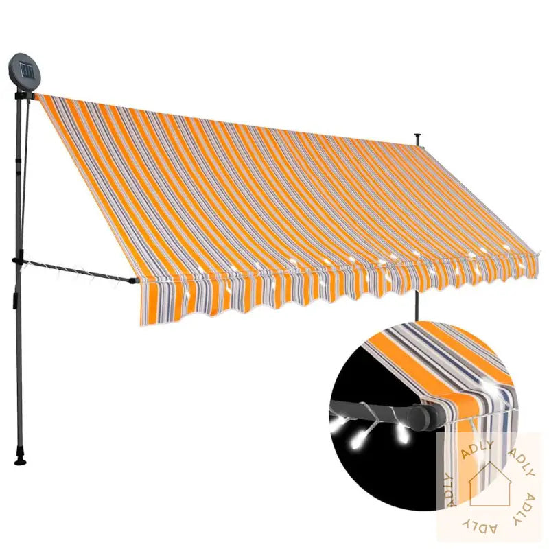 Manuell Uttrekkbar Markise Med Led 350 Cm Gul Og Blå