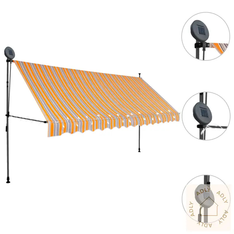 Manuell Uttrekkbar Markise Med Led 350 Cm Gul Og Blå