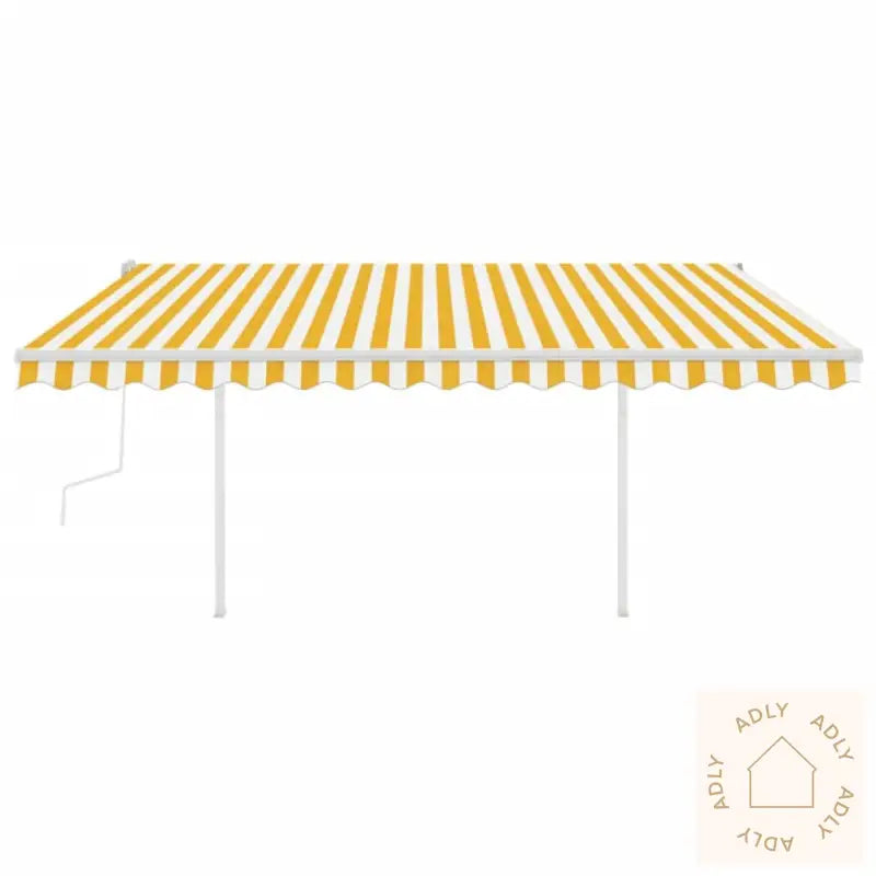 Manuell Uttrekkbar Markise Med Stolper 4X3 M Gul Og Hvit