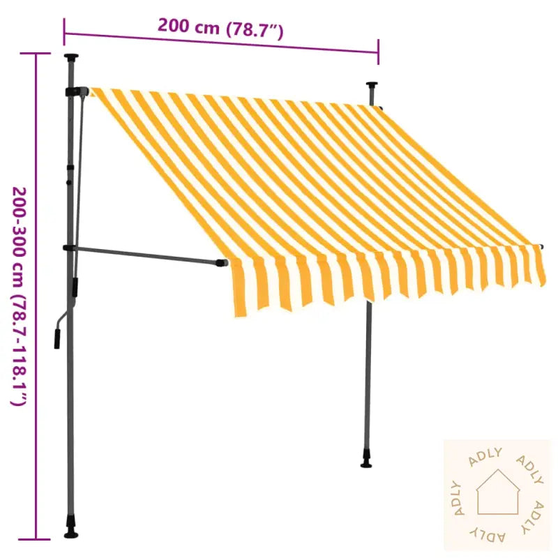 Manuell Uttrekkbar Markise Med Led 200 Cm Hvit Og Oransje