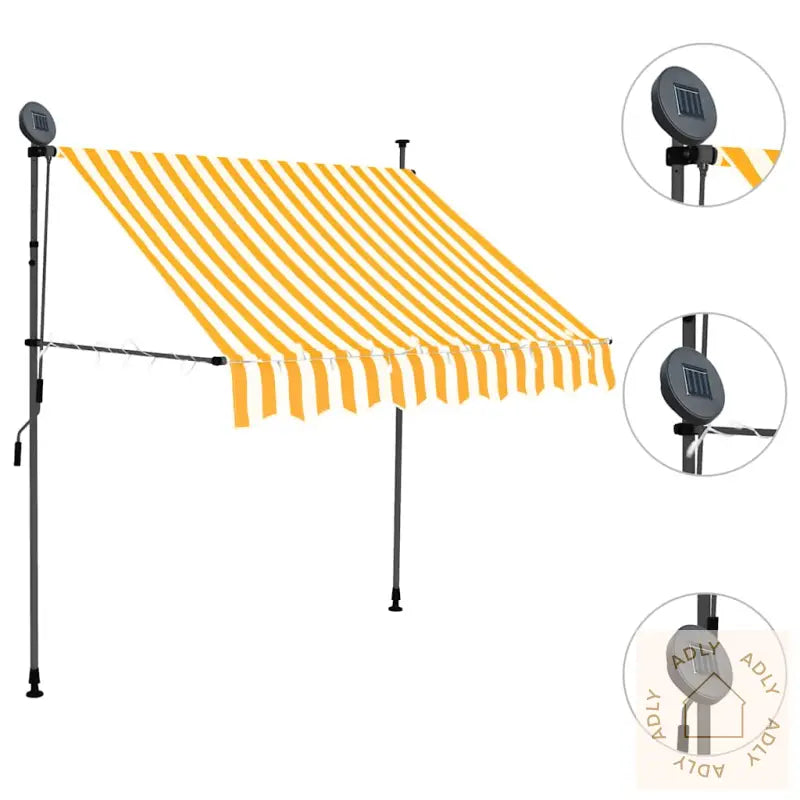 Manuell Uttrekkbar Markise Med Led 200 Cm Hvit Og Oransje