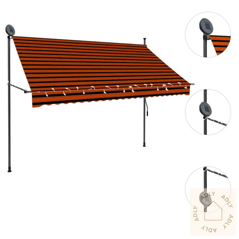 Manuell Uttrekkbar Markise Med Led 250 Cm Oransje Og Brun