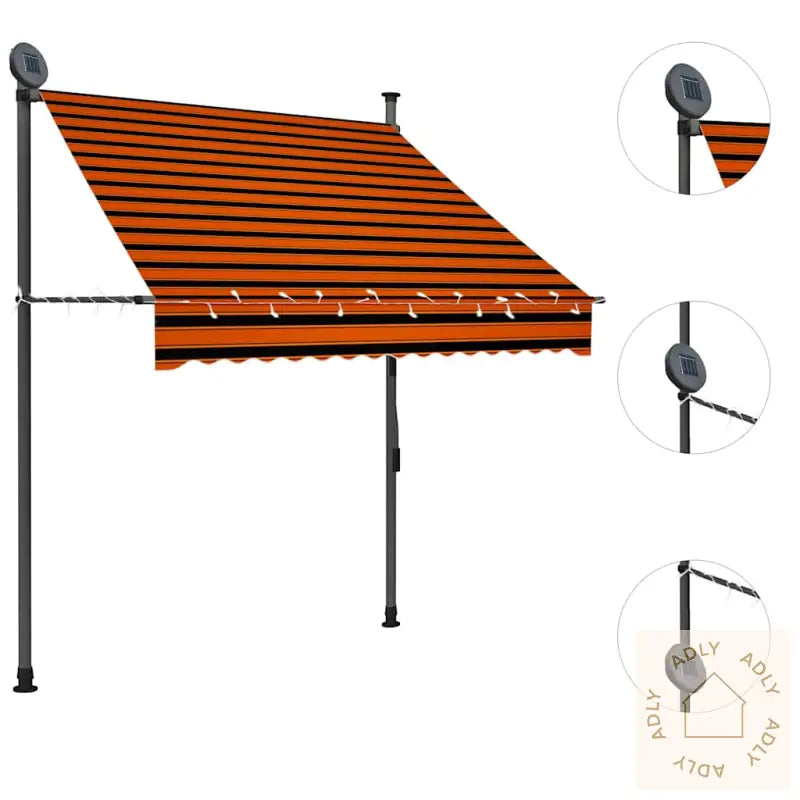 Manuell Uttrekkbar Markise Med Led 150 Cm Oransje Og Brun
