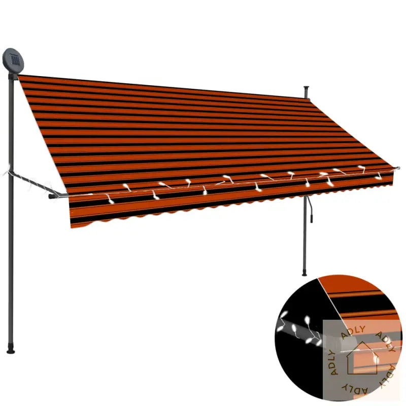 Manuell Uttrekkbar Markise Med Led 300 Cm Oransje Og Brun