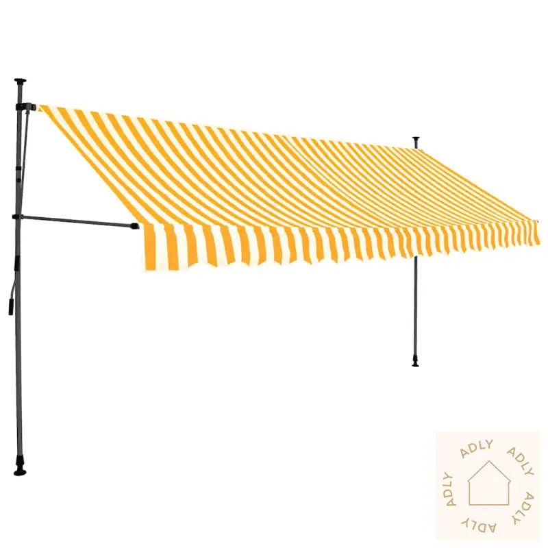 Manuell Uttrekkbar Markise Med Led 350 Cm Hvit Og Oransje