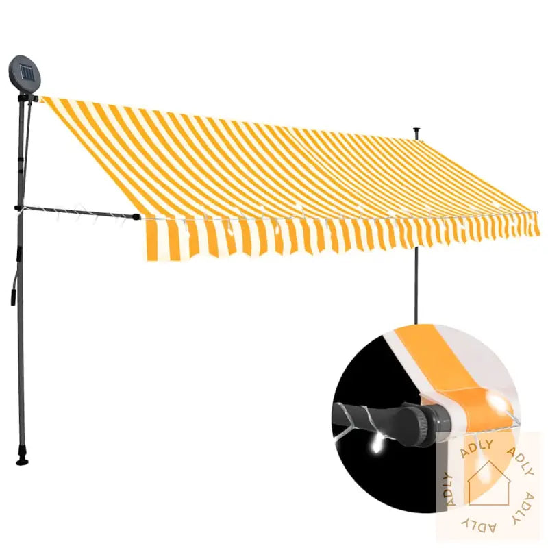 Manuell Uttrekkbar Markise Med Led 350 Cm Hvit Og Oransje