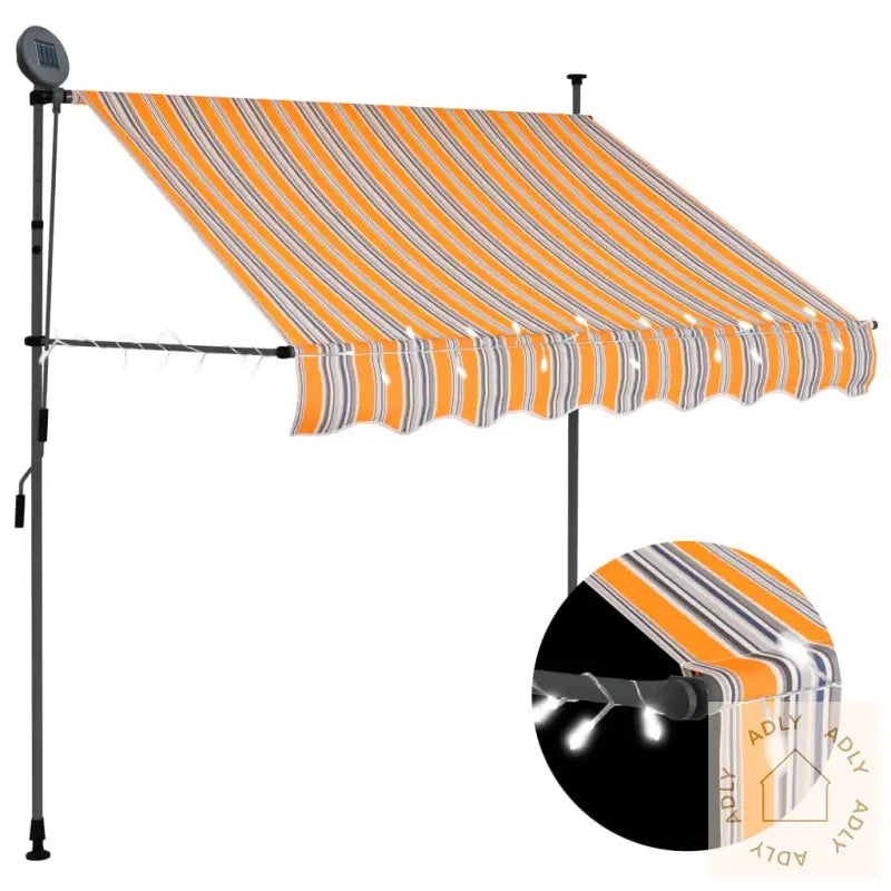 Manuell Uttrekkbar Markise Med Led 150 Cm Gul Og Blå