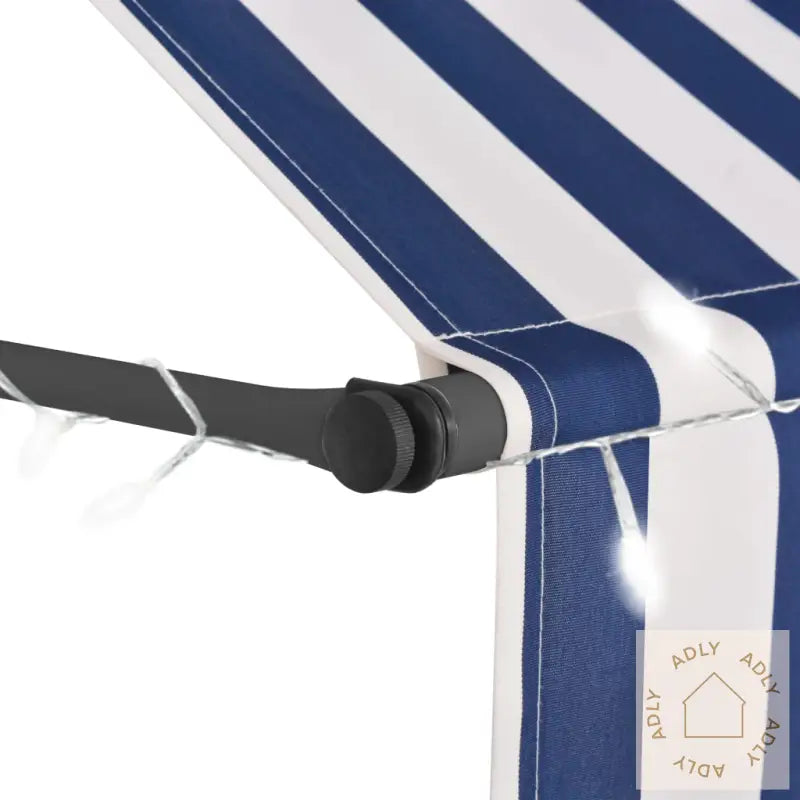 Manuell Uttrekkbar Markise Med Led 100 Cm Blå Og Hvit
