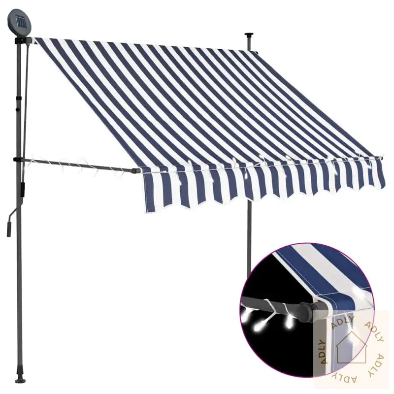 Manuell Uttrekkbar Markise Med Led 100 Cm Blå Og Hvit