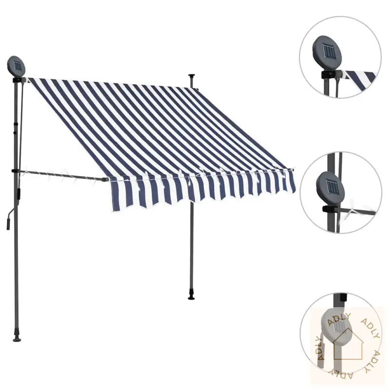 Manuell Uttrekkbar Markise Med Led 150 Cm Blå Og Hvit