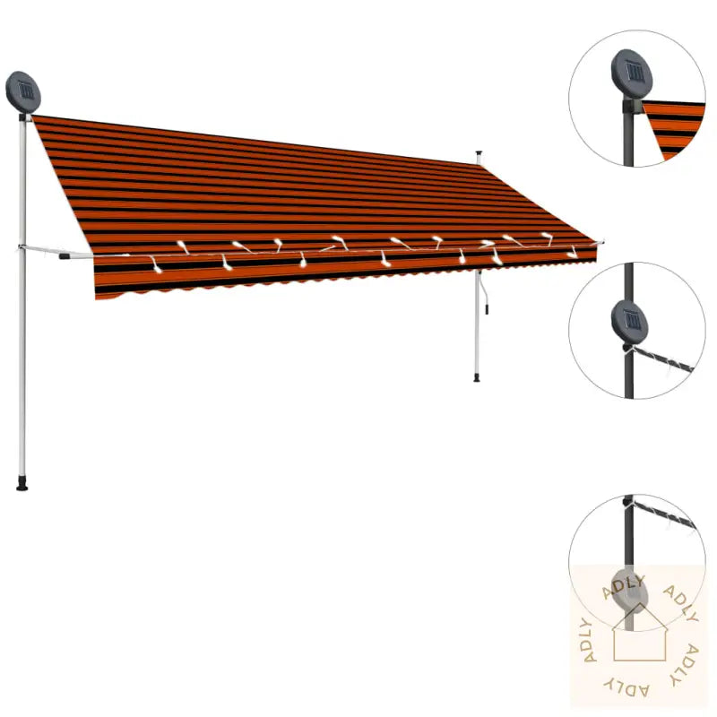 Manuell Uttrekkbar Markise Med Led 400 Cm Oransje Og Brun