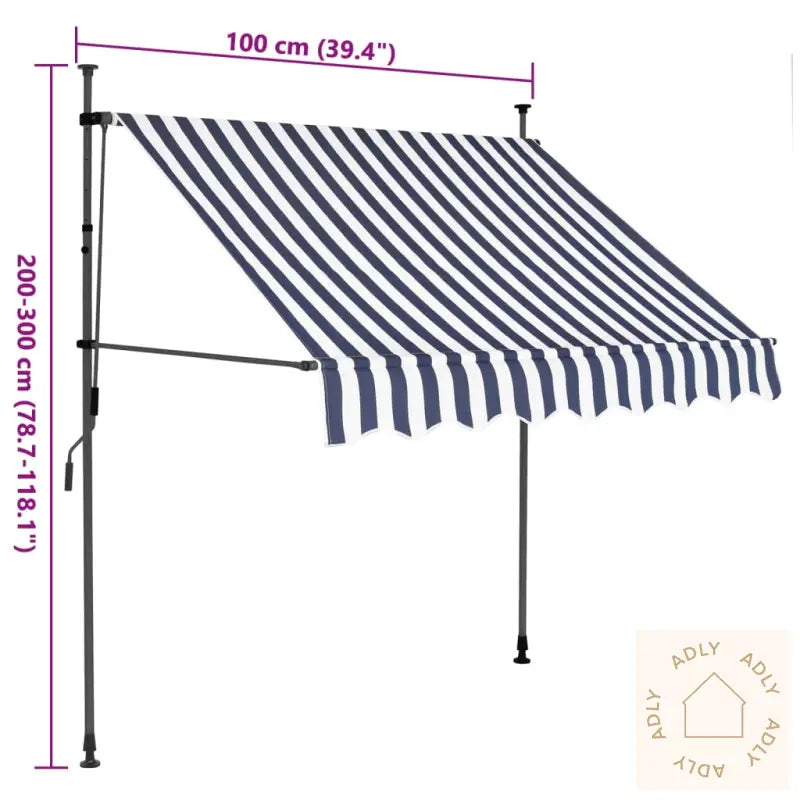 Manuell Uttrekkbar Markise Med Led 100 Cm Blå Og Hvit