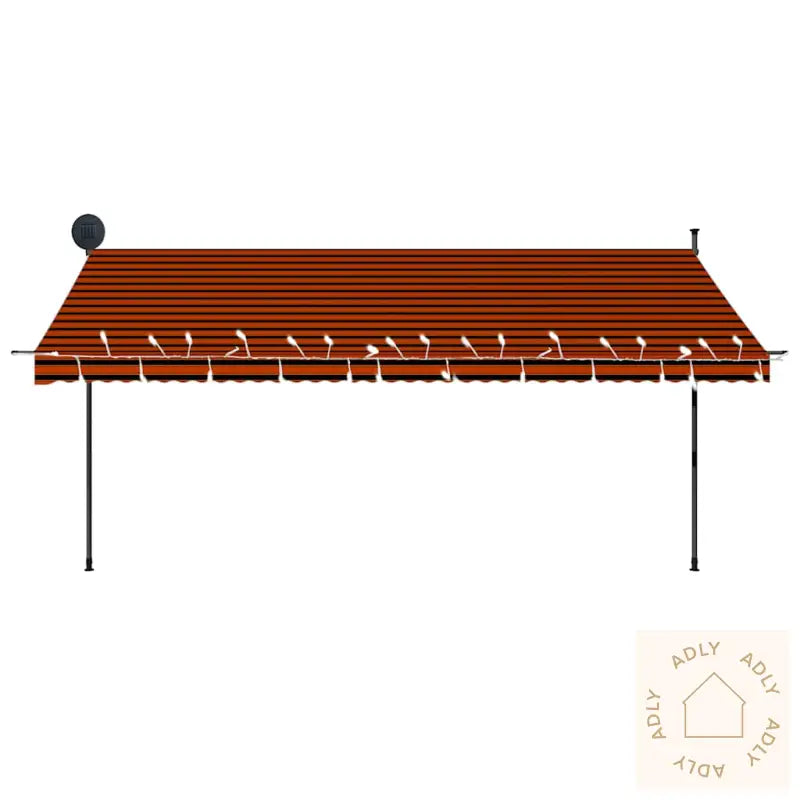 Manuell Uttrekkbar Markise Med Led 400 Cm Oransje Og Brun
