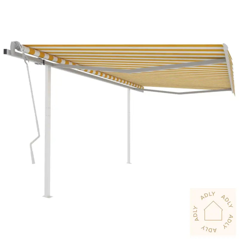 Manuell Uttrekkbar Markise Med Stolper 4,5X3 M Gul Og Hvit