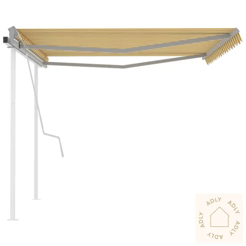 Manuell Uttrekkbar Markise Med Stolper 4,5X3 M Gul Og Hvit