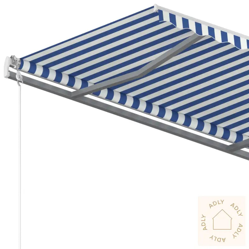 Manuell Uttrekkbar Markise Med Stolper 3,5X2,5 M Blå Og Hvit