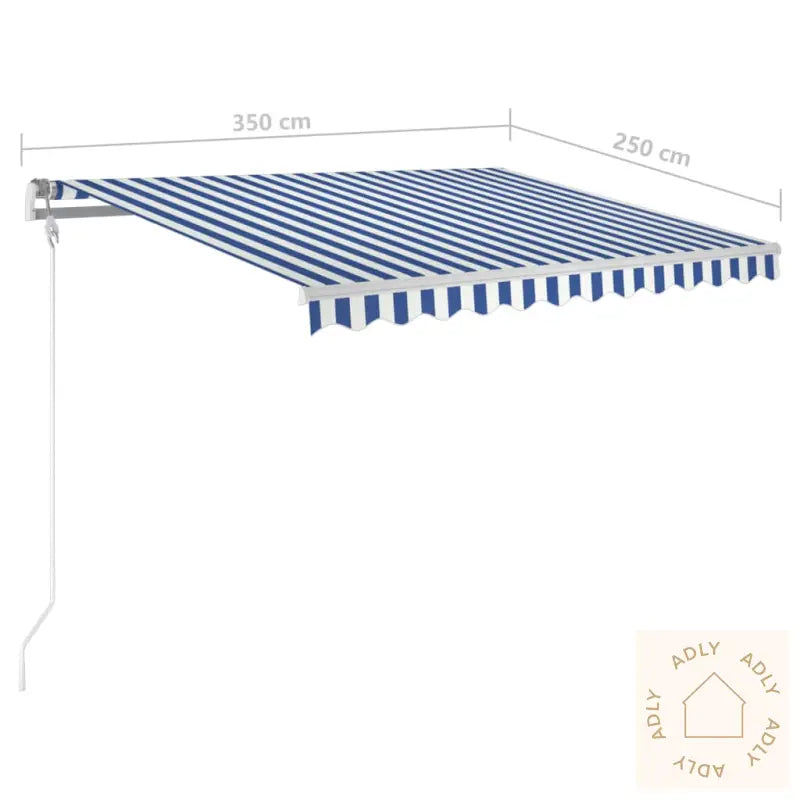 Manuell Uttrekkbar Markise Med Stolper 3,5X2,5 M Blå Og Hvit