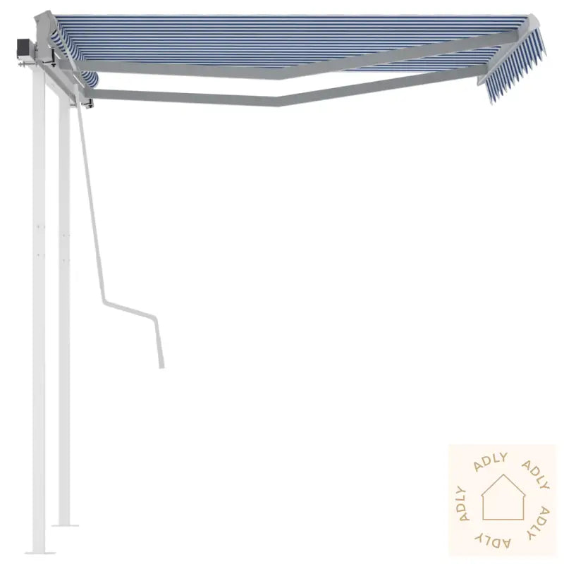 Manuell Uttrekkbar Markise Med Stolper 3,5X2,5 M Blå Og Hvit