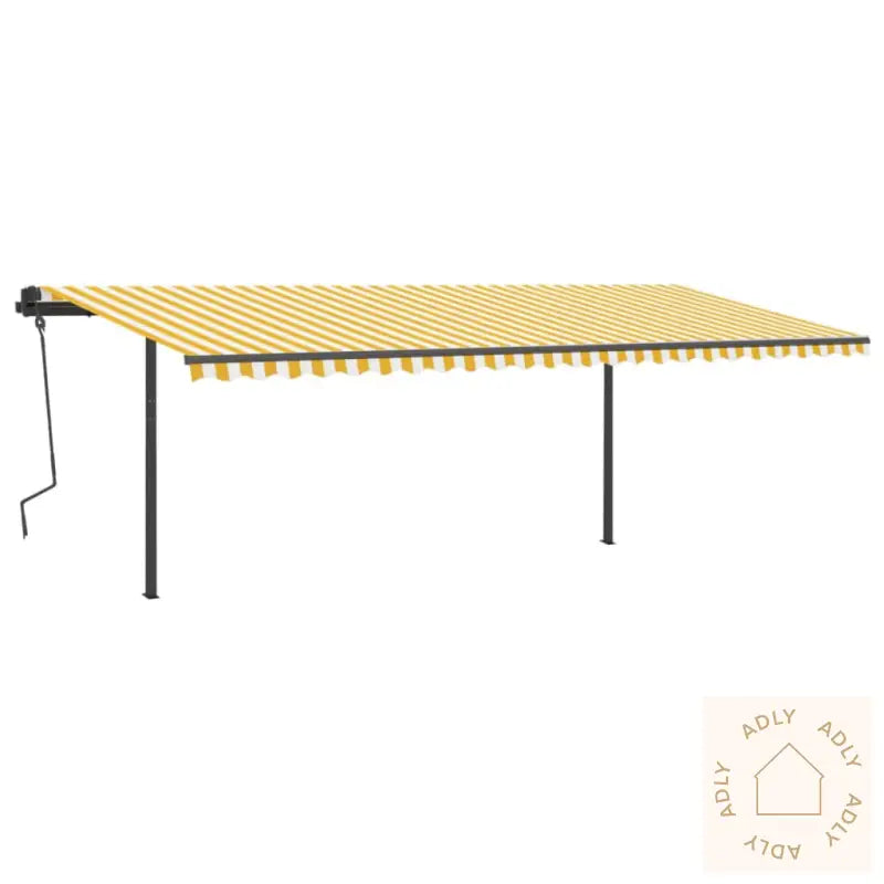 Manuell Uttrekkbar Markise Med Stolper 6X3 M Gul Og Hvit