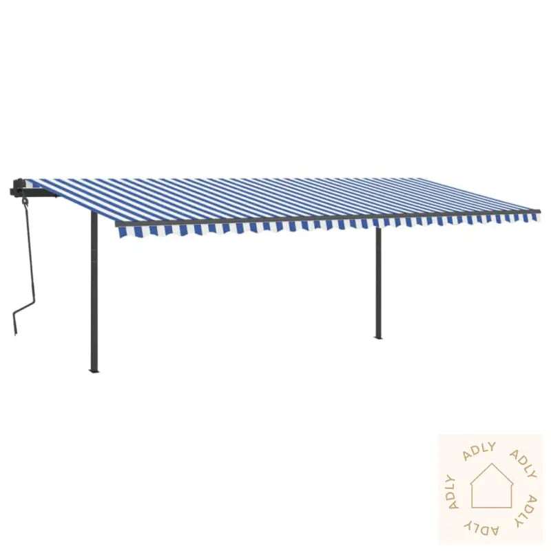 Manuell Uttrekkbar Markise Med Led 6X3 M Blå Og Hvit