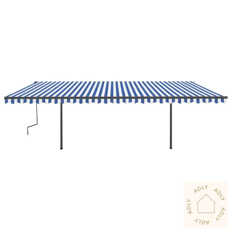 Manuell Uttrekkbar Markise Med Led 6X3 M Blå Og Hvit