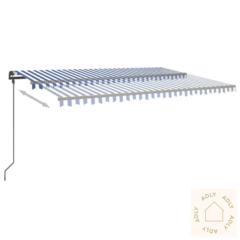 Manuell Uttrekkbar Markise Med Led 6X3 M Blå Og Hvit