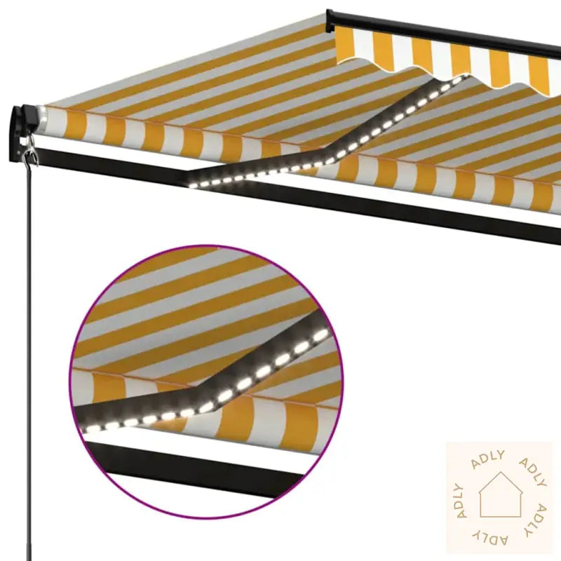 Manuell Uttrekkbar Markise Med Led 450X300 Cm Gul Og Hvit