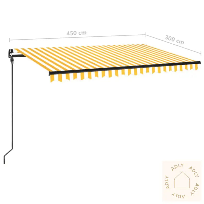 Manuell Uttrekkbar Markise Med Led 450X300 Cm Gul Og Hvit