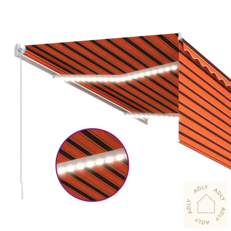Manuell Uttrekkbar Markise Rullegardin&Led 3,5X2,5M Oransjebrun