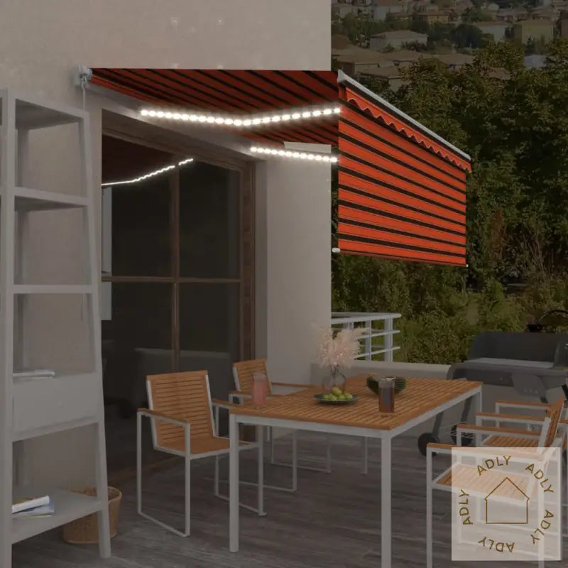Manuell Uttrekkbar Markise Rullegardin&Led 3,5X2,5M Oransjebrun
