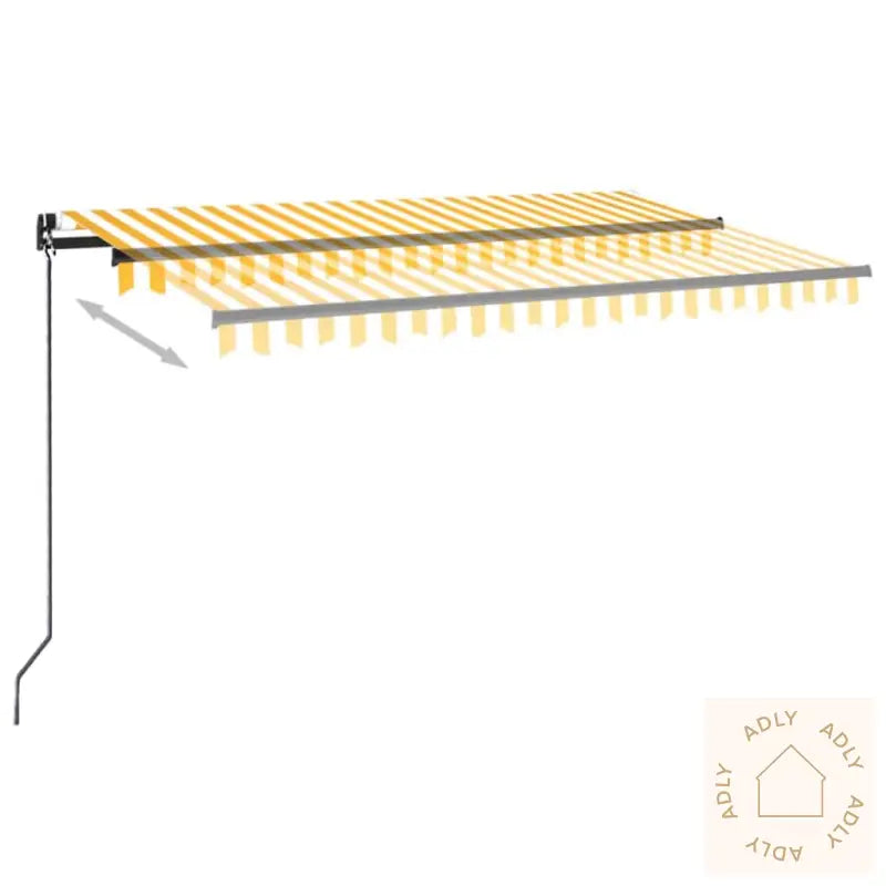 Manuell Uttrekkbar Markise Med Led 450X300 Cm Gul Og Hvit