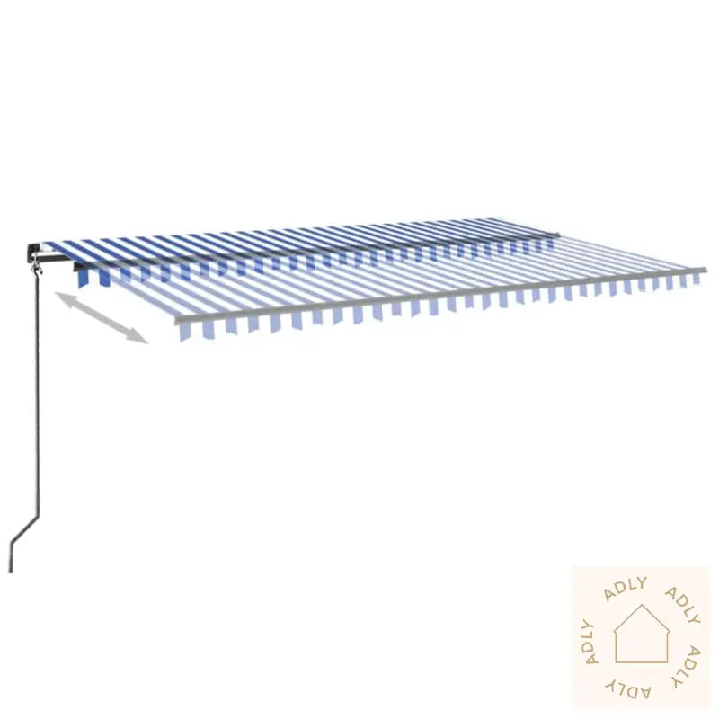 Manuell Uttrekkbar Markise Med Led 500X300 Cm Blå Og Hvit