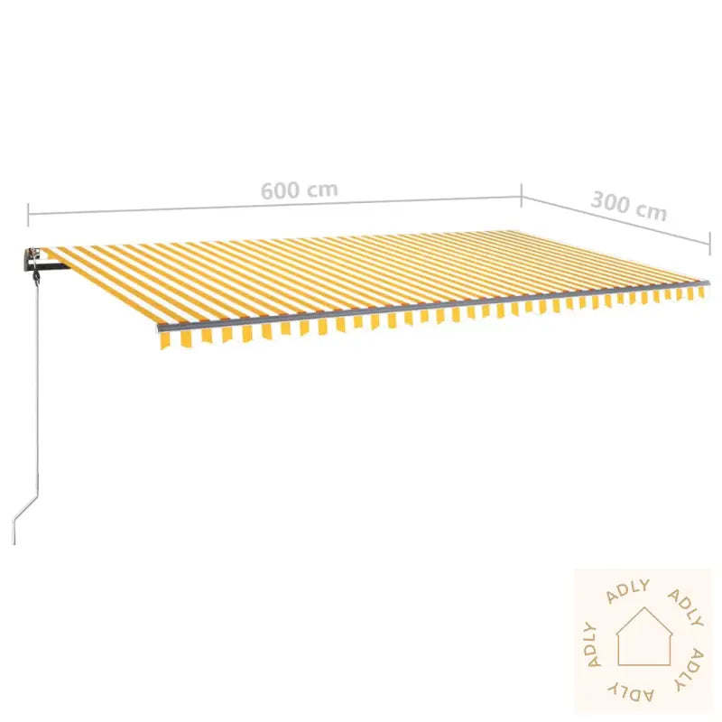 Manuell Uttrekkbar Markise Med Led 600X300 Cm Gul Og Hvit