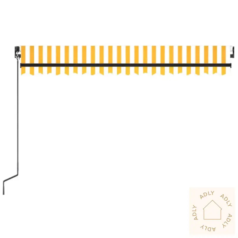 Manuell Uttrekkbar Markise Med Led 450X300 Cm Gul Og Hvit