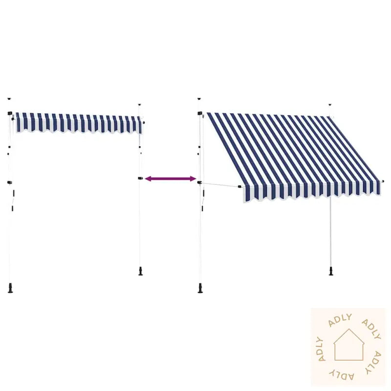 Manuell Uttrekkbar Markise 250 Cm Blå Og Hvite Striper