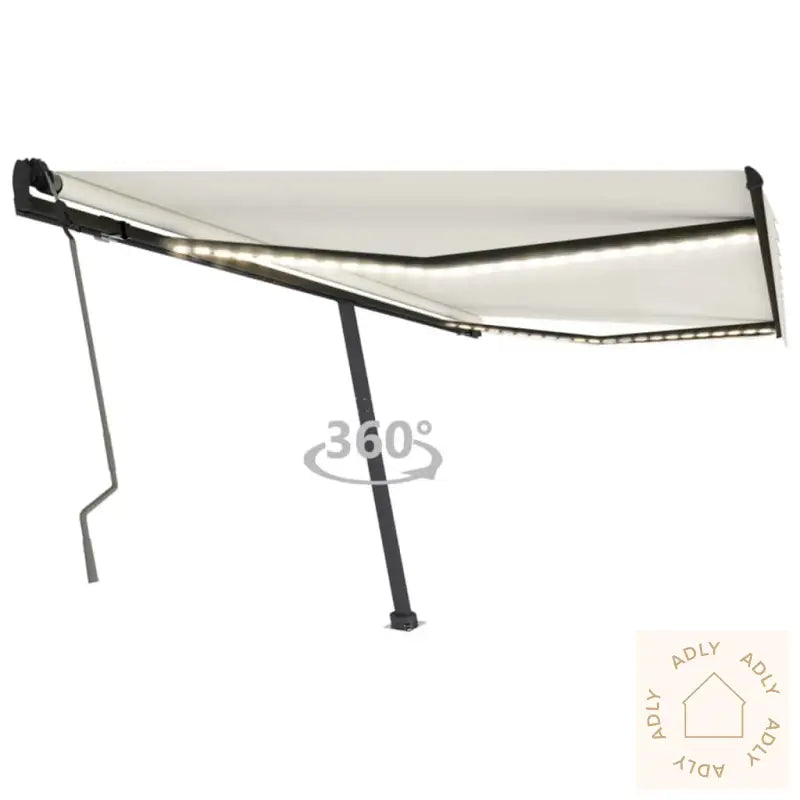 Manuell Uttrekkbar Markise Med Led 400X350 Cm Kremhvit