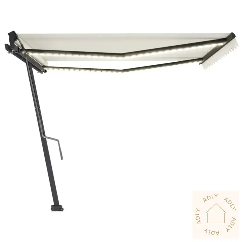 Manuell Uttrekkbar Markise Med Led 400X350 Cm Kremhvit