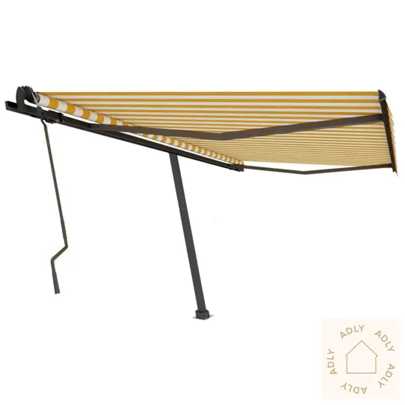 Frittstående Manuell Uttrekkbar Markise 450X350 Cm Gul/Hvit