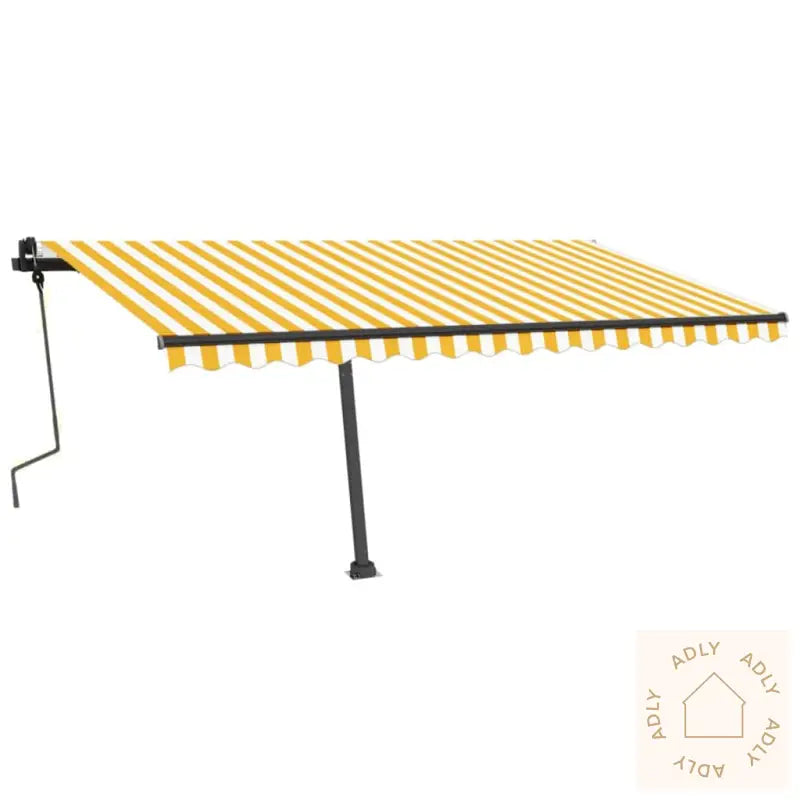 Frittstående Manuell Uttrekkbar Markise 450X350 Cm Gul/Hvit