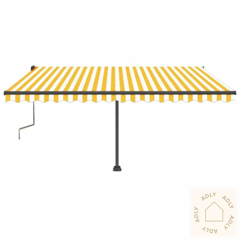 Frittstående Manuell Uttrekkbar Markise 450X350 Cm Gul/Hvit