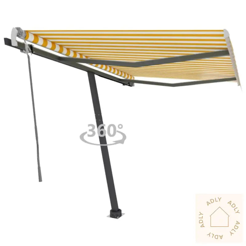 Frittstående Manuell Uttrekkbar Markise 350X250 Cm Gul/Hvit