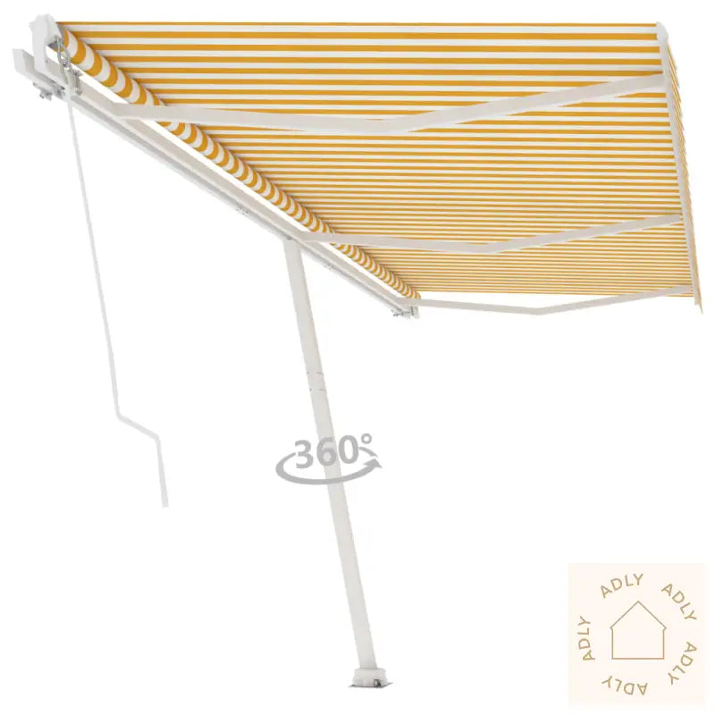 Frittstående Manuell Uttrekkbar Markise 600X350 Cm Gul Og Hvit