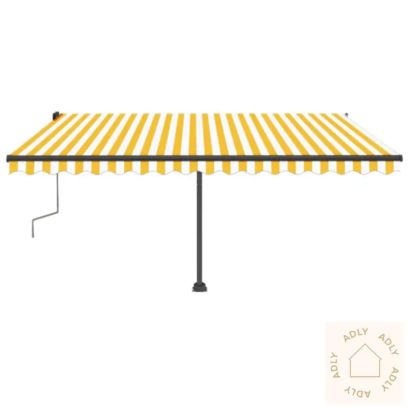 Frittstående Manuell Uttrekkbar Markise 400X350 Cm Gul/Hvit